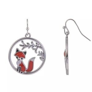Fall‎ Fox and Branch Ring Drop Earrings Silver NWT